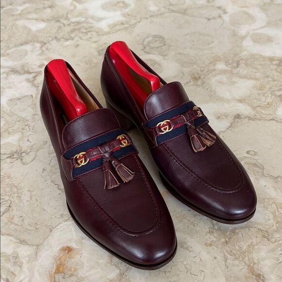 Authentic Gucci Paride Interlocking G Tasselled Leather Loafers Bordeaux - Picture 3 of 16
